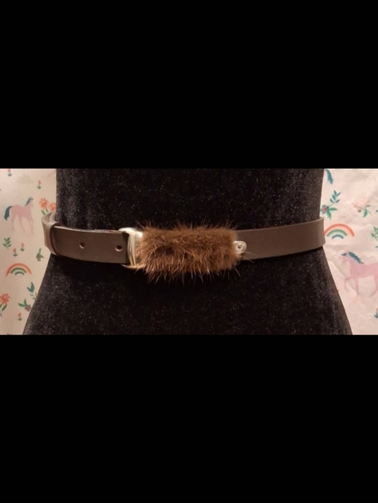 EUC RARE Vintage Garuglieri Brown Italian Calf & Mink & Crystal Luxury Belt SZ L BROWN LEATHER MINK DETAIL GARUGLIERI BELT – New to You, Inc main image 4